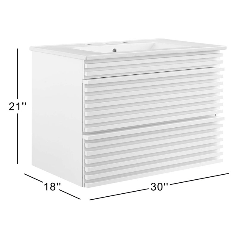 Crawley 30" Wall-Mount Bathroom Vanity, White, Oak