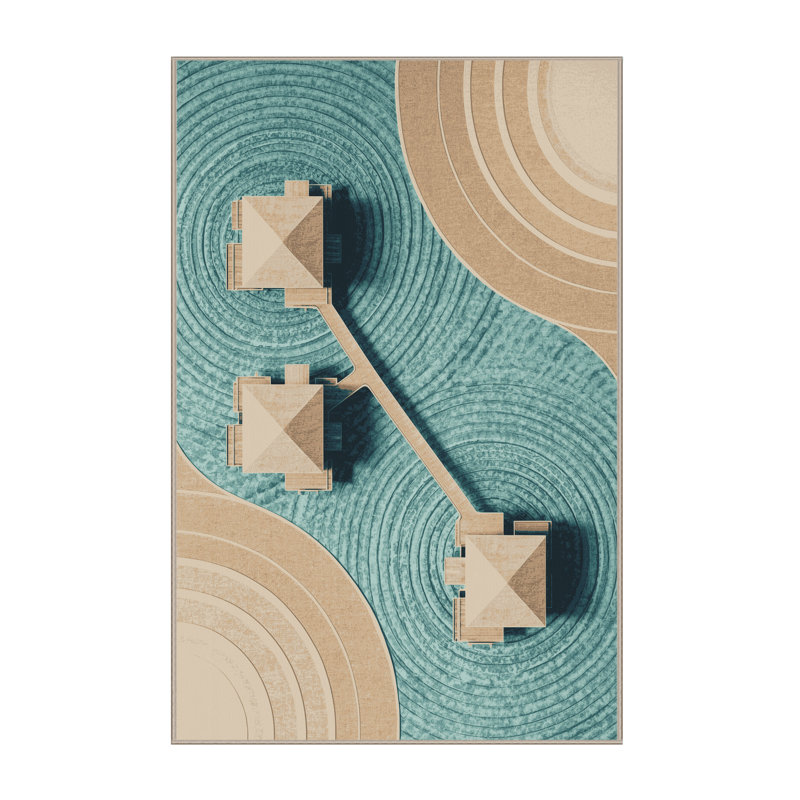 Machine Washable Orsolya Tahiti Overwater Bungalows Posh & Luxe Arc Rug in Beige – Beige Binding, 4x6