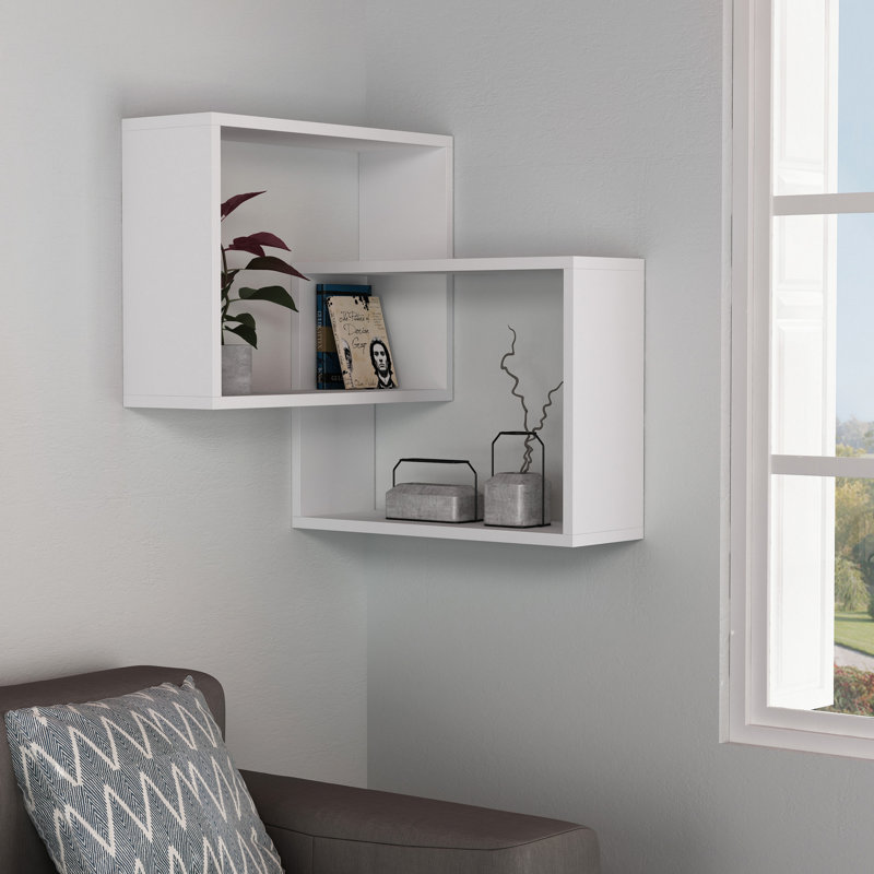 Modern White Wall Shelf, 26.8 x 26.8 x 23.6 inches | 100% Melamine Coated Particle Board, Thickness: 0.7 inches | Numerous Shelves, Wall-Mounted Design, Stylish & Functional Storage for Home or Office