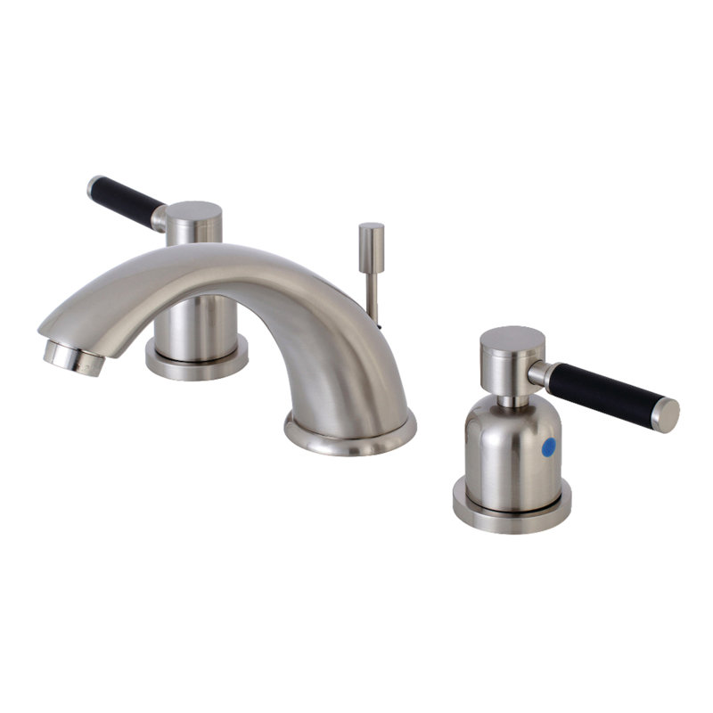 Kingston Brass Kaiser Two-Handle 3-Hole Deck Mount Widespread Bathroom Faucet with Retail Pop-Up Drain, Brushed Nickel