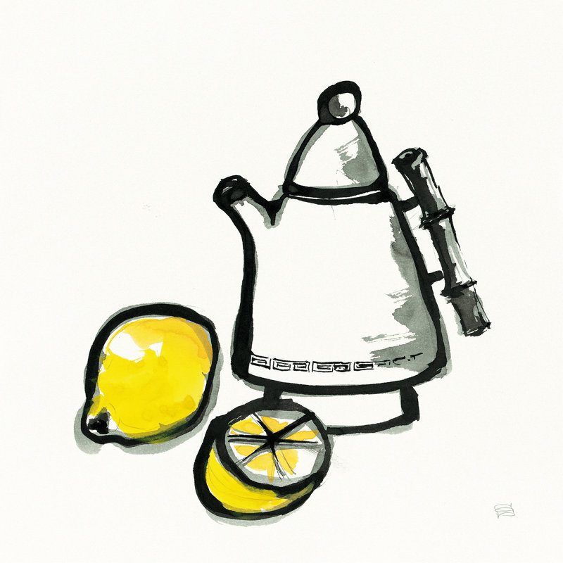 «Tea And Lemons» par Chris Paschke - peinture sur toile tendue, H 36 po x l 36 po