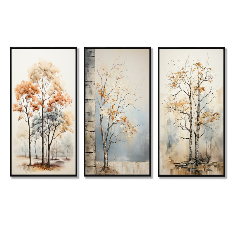 Doux tons neutres arbre chêne harmonie, H 40 po x l 60 po, Cadre flottant noir