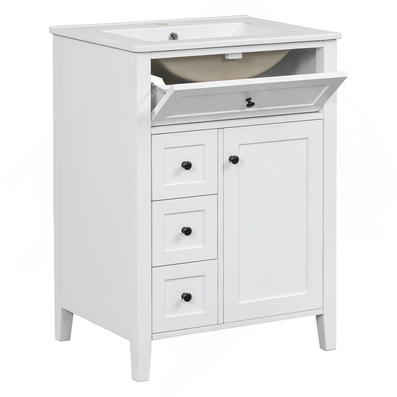 Meuble-lavabo fonctionnel avec lavabo, plusieurs tiroirs et armoire, construction durable, design moderne pour le rangement de la salle de bain