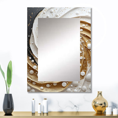 «White and Gold Rose Love Spiral I», miroir décoratif à spirales abstraites, grand miroir mural moderne, impression sur métal