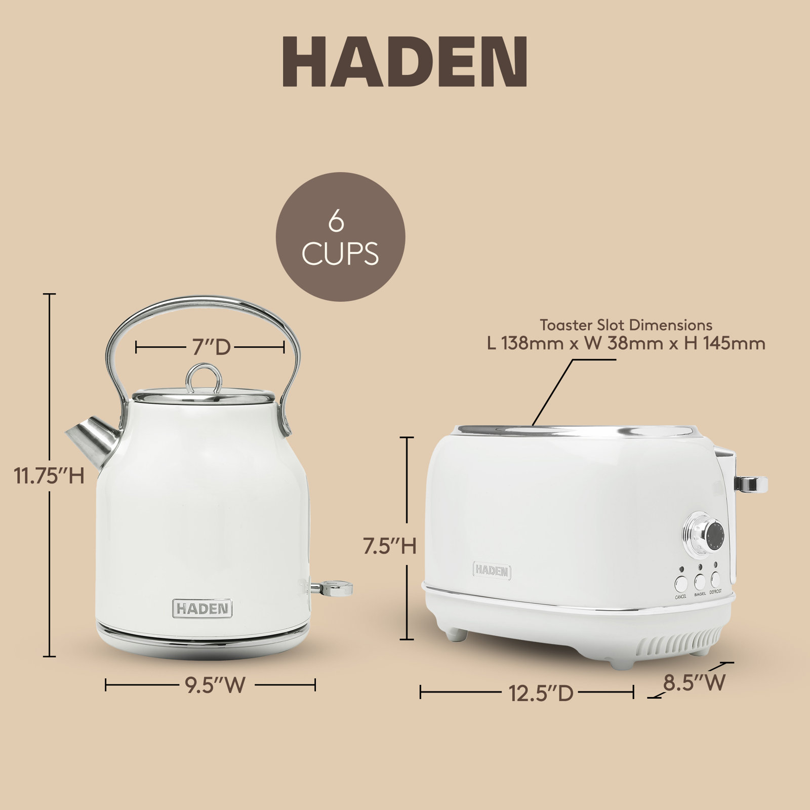 HADEN Heritage Ivory & Chrome Bundle with 2-Slice Toaster and Electric Kettle
