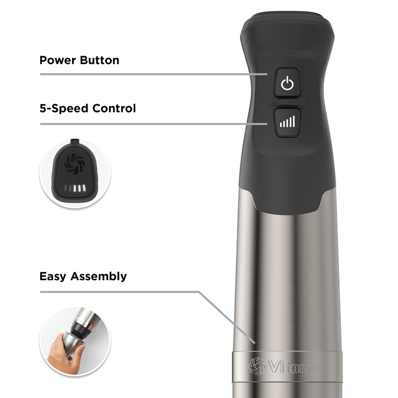 Silver Stainless Steel Immersion Blender with Whisk and Storage Case