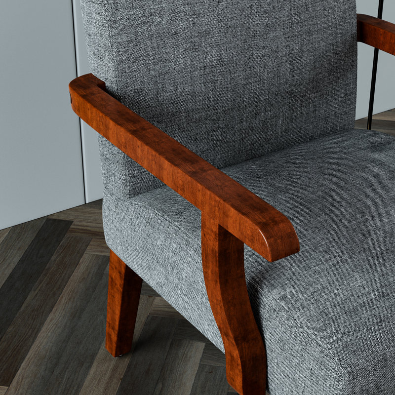 Classic Fabric Accent Arm Chair And Round Table - Grey Tone Contemporary With Solid Wood