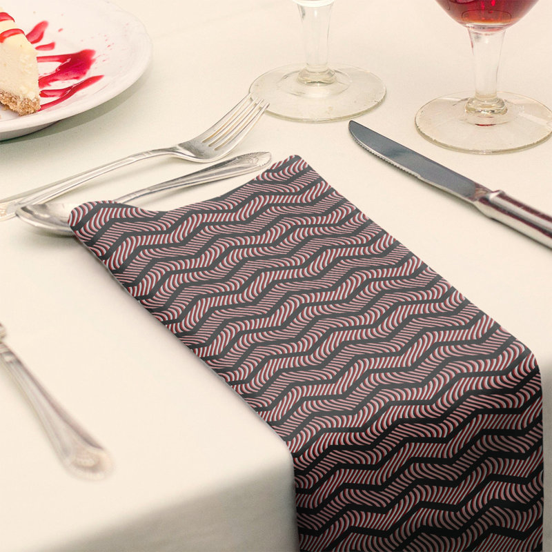 Serviette en coton à chevrons ondulés Stephenie, Noir et rouge, 10 po x 10 po