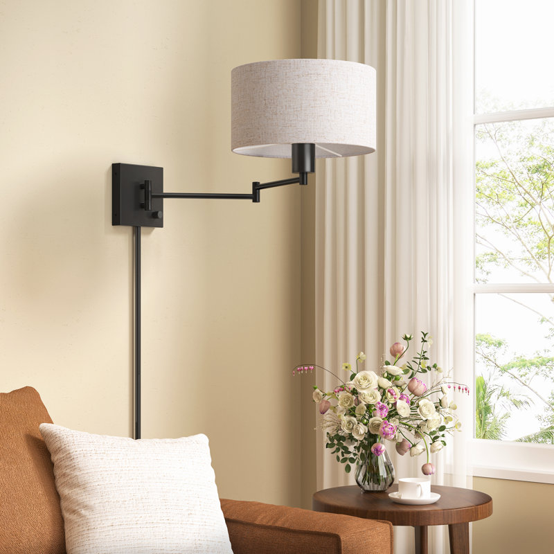 Dimmable Plug-in/Hardwired Swing Arm Wall Sconce With Bulb, Black