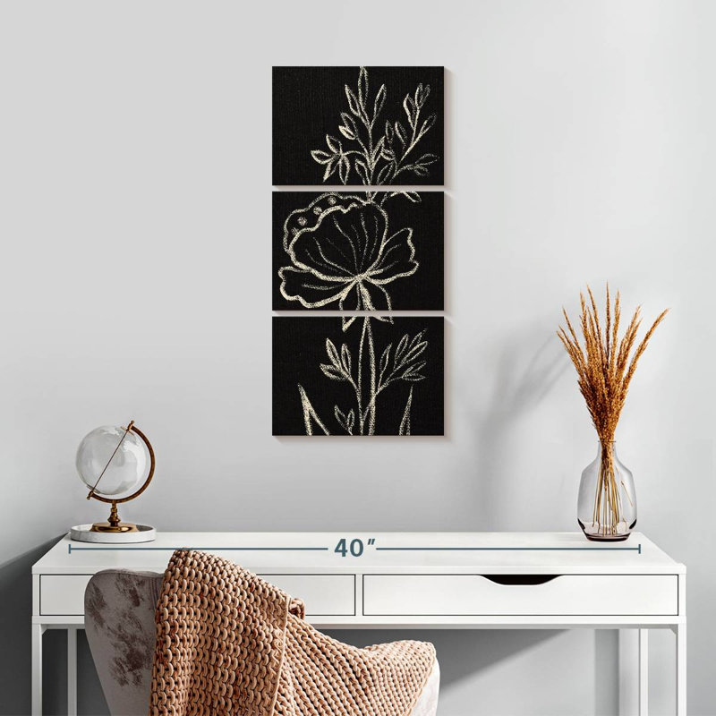 Motif floral noir, H 27 po x l 12 po