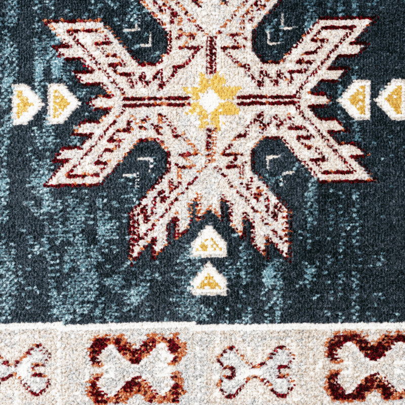 Beliz Southwestern Machine Washable Area Rug in Gray/Navy Blue, Rectangle 5'2" x 7'2"