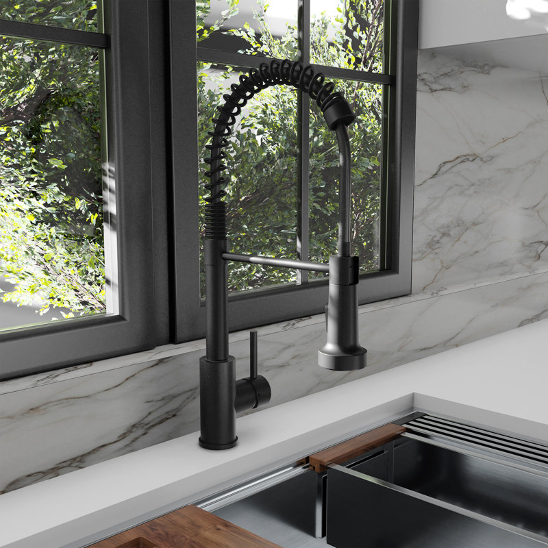 ZLINE Rubicon Pull Down Spring Spray Wand Kitchen Faucet in Champagne Bronze, Matte Black