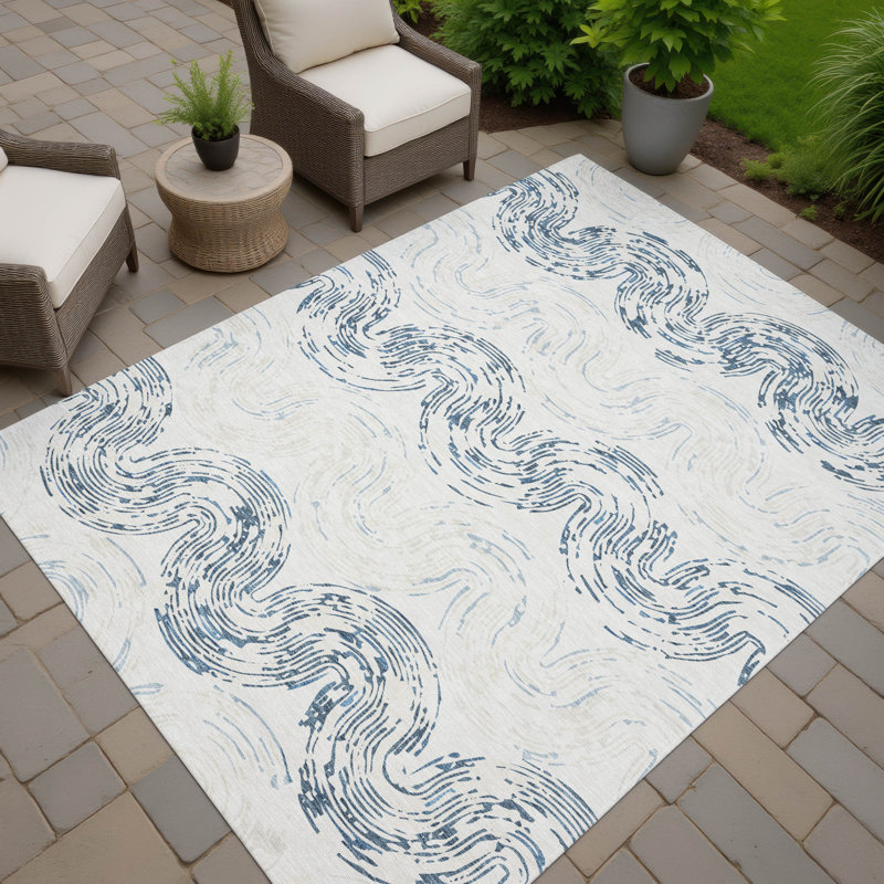 Machine Washable Indoor/Outdoor Chantille ACN2461 Spiral Rug, Ivory, 5' x 7'6"