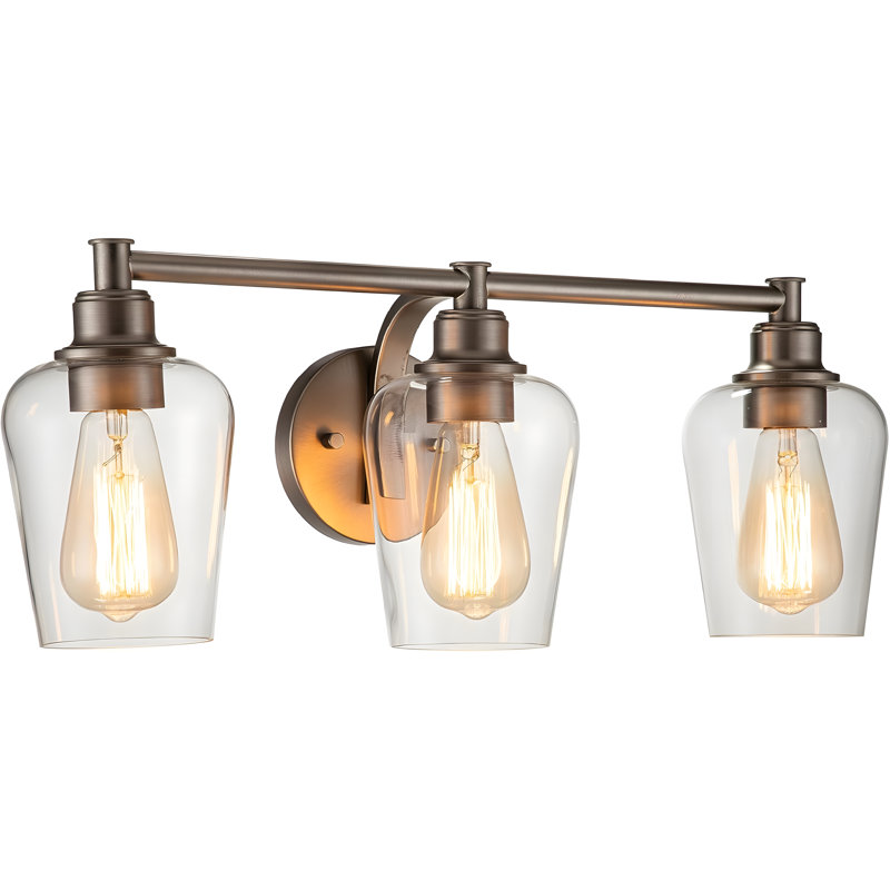 Brushed Nickel 3-Light Vanity Fixture with Clear Glass Shades