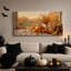 Citrouille orange et fleurs séchées sur toile rustique en bois, art mural d'Halloween-480398151