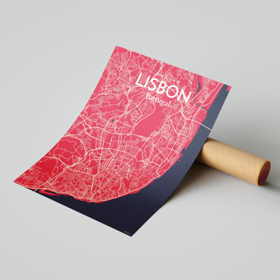 Carte de la ville de Lisbonne au Portugal - ensemble d'imprimés non encadrés