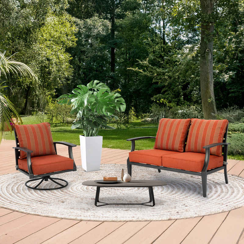 Outdoor Deep Seat Chair Cushion Set, Red Striped, 23" W x 25.5" D