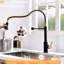 Robinet automatique mains - cuisine sans contact avec poignée rétractable, noir et or, aspect contemporain, remplissage en céramique, douchette en laiton, pour la cuisine et contemporain