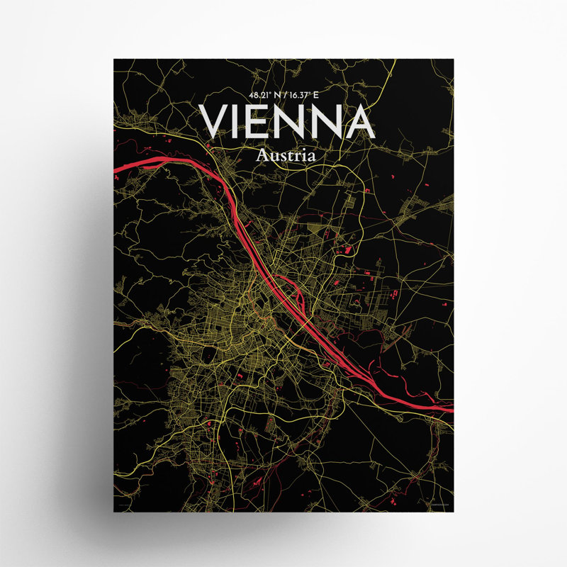 Vienna City Map In Contrast - No Frame Print, 24cm H x 18cm W x 0.05cm D