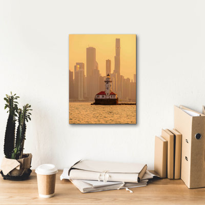 Breakwater Bay 'Chicago Old Lighthouse Hazy Sunset' by Epic Portfolio Canvas Wall Art, 26" x 30"