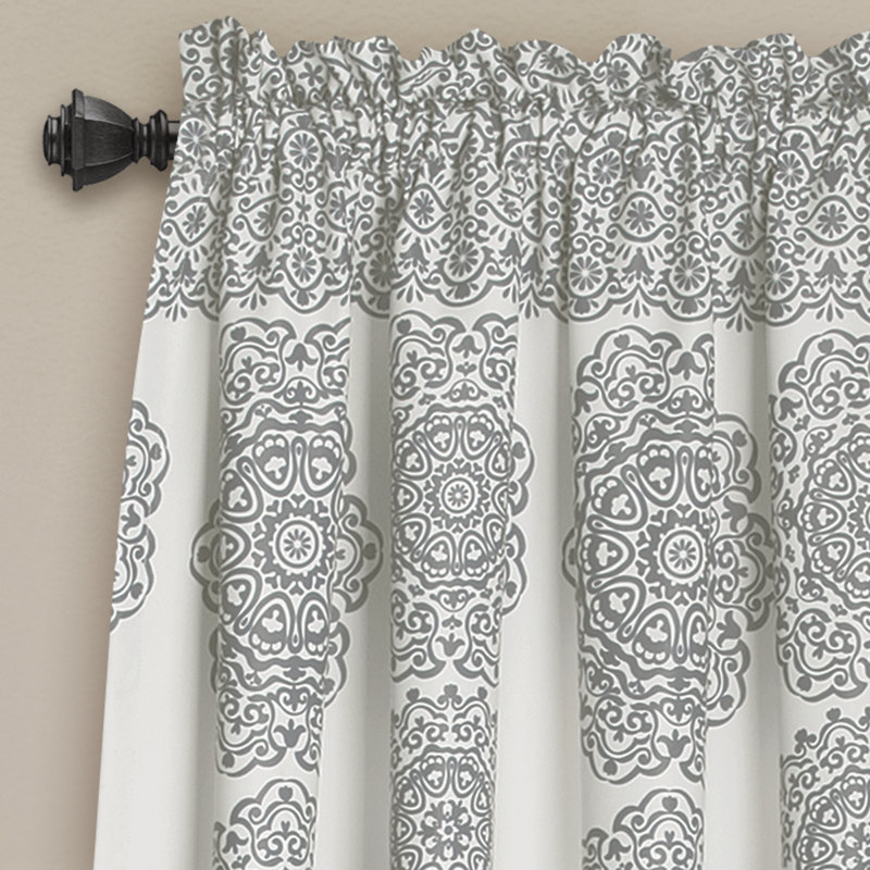 Panneaux de rideaux semi-diaphanes avec passe-tringle Medallion, Gris