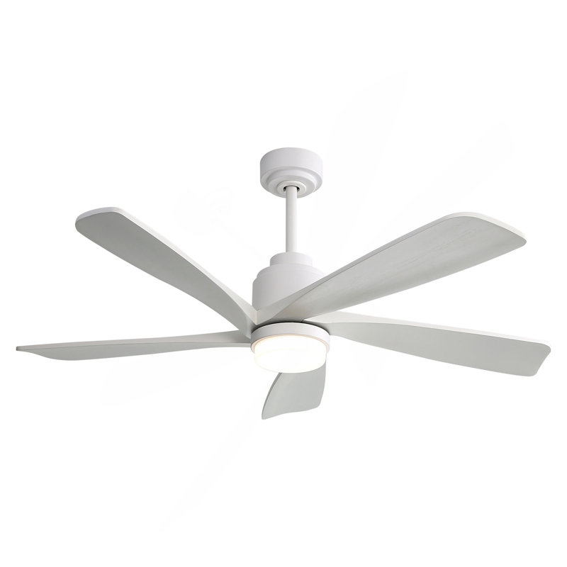 Ventilateur de plafond moderne de 52 pouces avec lumière DEL à intensité variable et 5 pales en bois massif avec moteur à courant continu réversible et télécommande