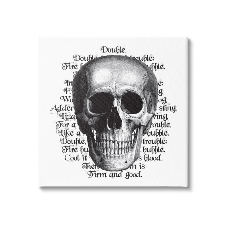 «Spooky Skull Layered Vintage Script», texte encadré noir, estampe numérique texturée, H 36 po x l 36 po x P 1,5 po