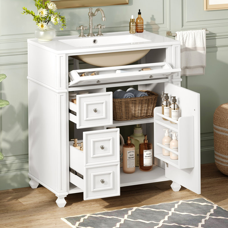 Josephine 30'' Single Bathroom Vanity With Ceramic Top, White