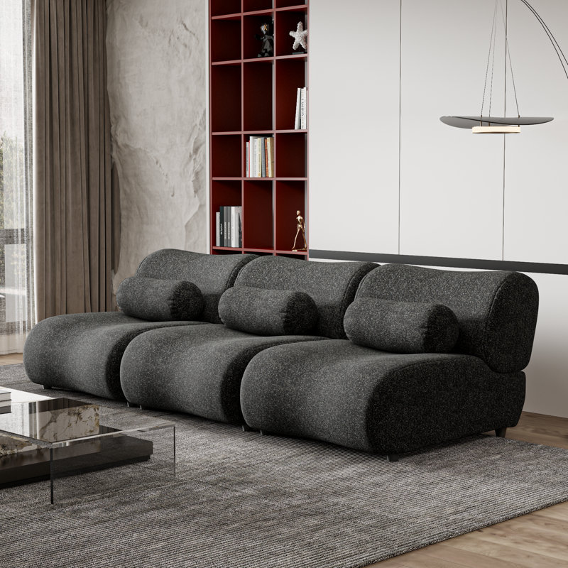 Ensemble modulaire en chenille 3 places avec oreillers cylindriques Chisum, Chenille noir