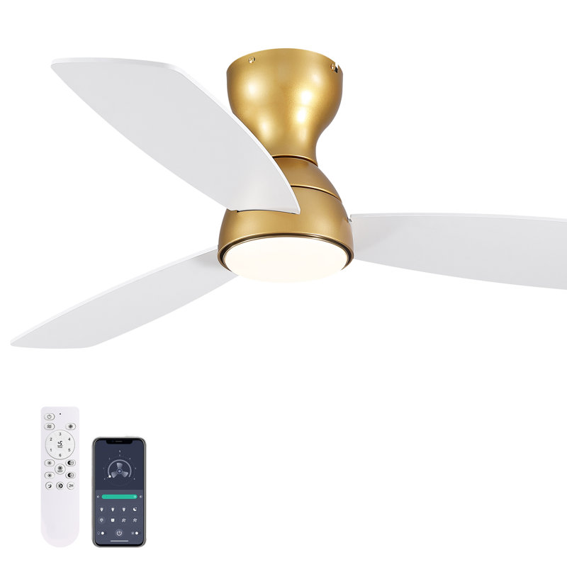 Petit ventilateur de plafond 32 po avec trousse d'éclairage et télécommande, Blanc, Doré, 42"