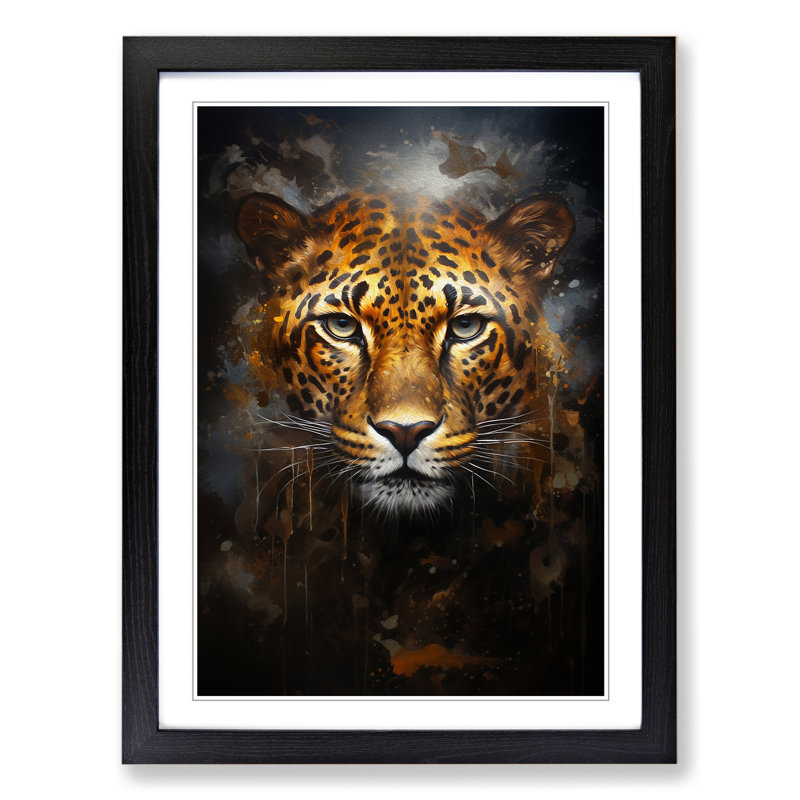 XYZ-FRM-V1223-4173 Leopard Romanticism - Single Picture Frame Print on Wood, 64cm H x 46cm W x 2cm D, Black