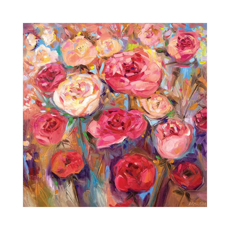 Roses 1 Piece Painting on Canvas, 93.98 cm H x 93.98 cm W x 1.91 cm D, Wrapped Canvas