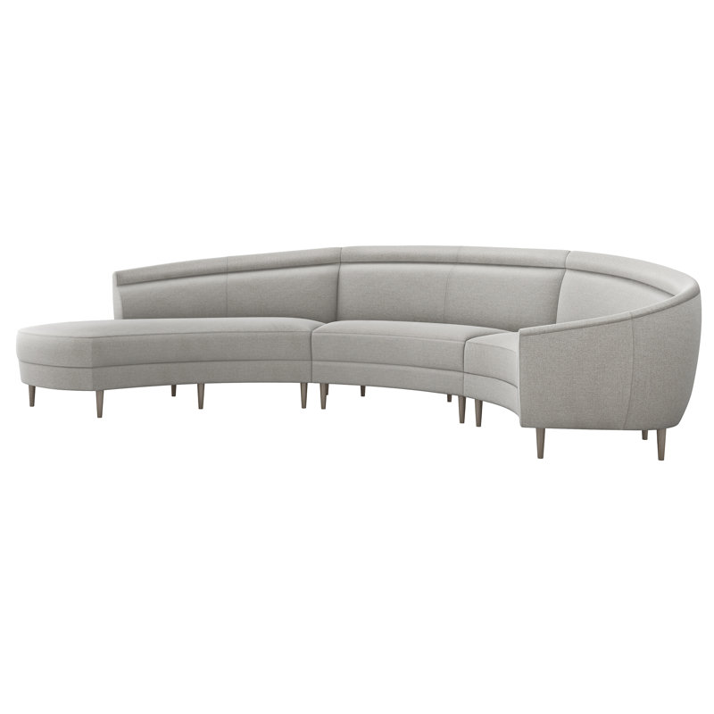 Capri Upholstered Curved Sectional, Vintage Gray, Left Hand Facing, Pure Gray 100% Polyester