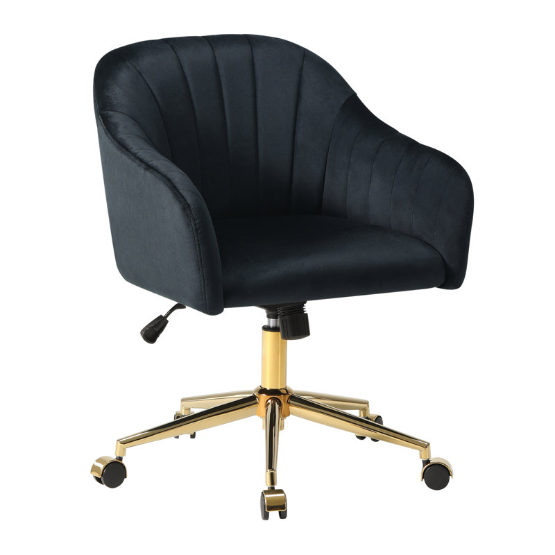 Farrah Tufted Velvet Upholstered Desk Chair, Black