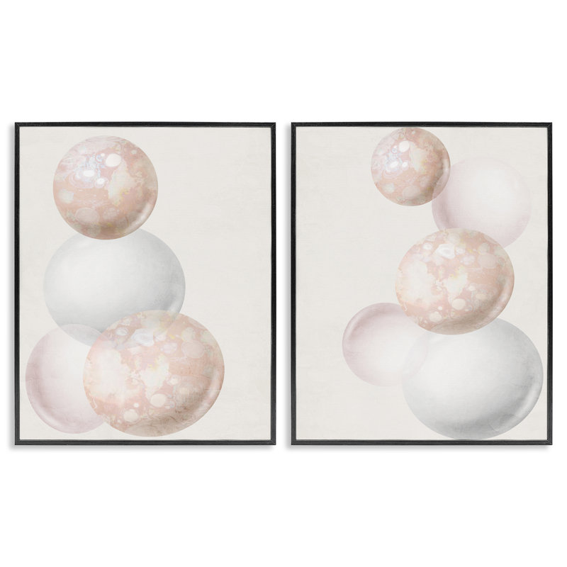 «Stacked Spheres Speckled», ensemble de 2 estampes encadrées par Ann Bailey, Giclée encadrée noir minuit, H 14 po x l 11 po