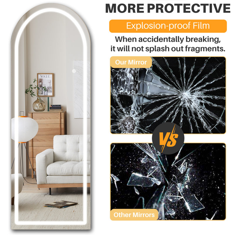 Belspring Mirror Full Length Standing Mirror with LED Lights, Lighting Floor Mirror with Stand and Dimming, 71" x 26"