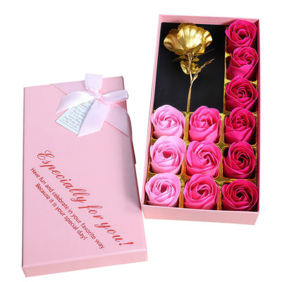 12 pièces de savon pour le bain parfumées à la fleur de rose avec 1 pièce de rose doré, ensemble de savon à la rose, cadeaux pour maman, cadeau d'anniversaire pour la Saint-Valentin