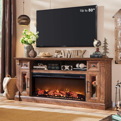 Diamandi Wood TV Stand with Fireplace