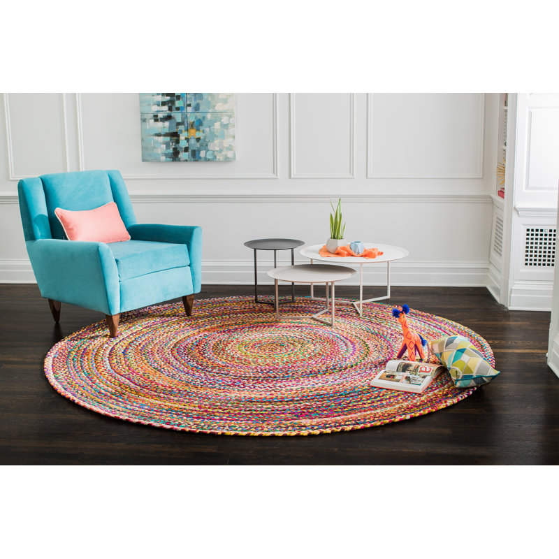 Round Demetrius Cotton Hand Woven Area Rug, Round 183cm