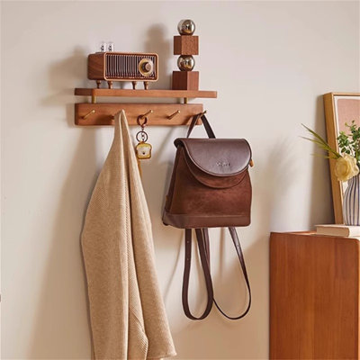 Solid Wood Wall-Mounted Coat Rack With Shelf