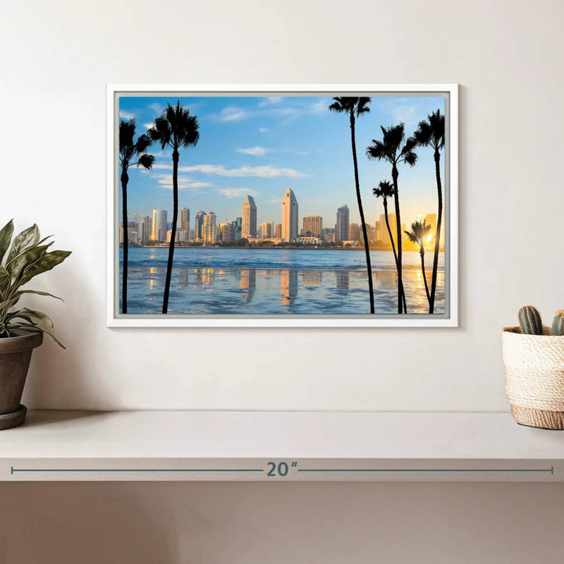 Horizon du centre-ville de San Diego, Cadre flottant blanc, 13 po x 9 po