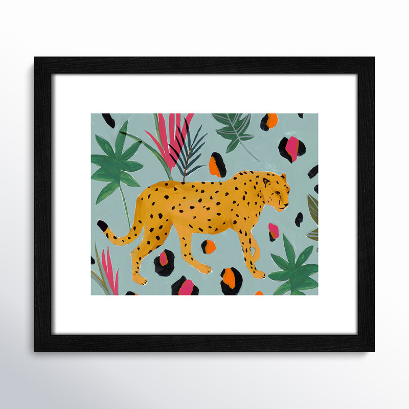 Nyles "Walking Cheetah II" Painting by Isabelle Z, 21.5" H x 25.5" W x 0.75" D, Beige Wood Framed Paper