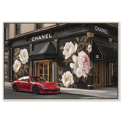 "Pe pivoines and Gold Storefront", reproduction d'art sur toile par Art Remedy, cadre argenté, 15 x 10