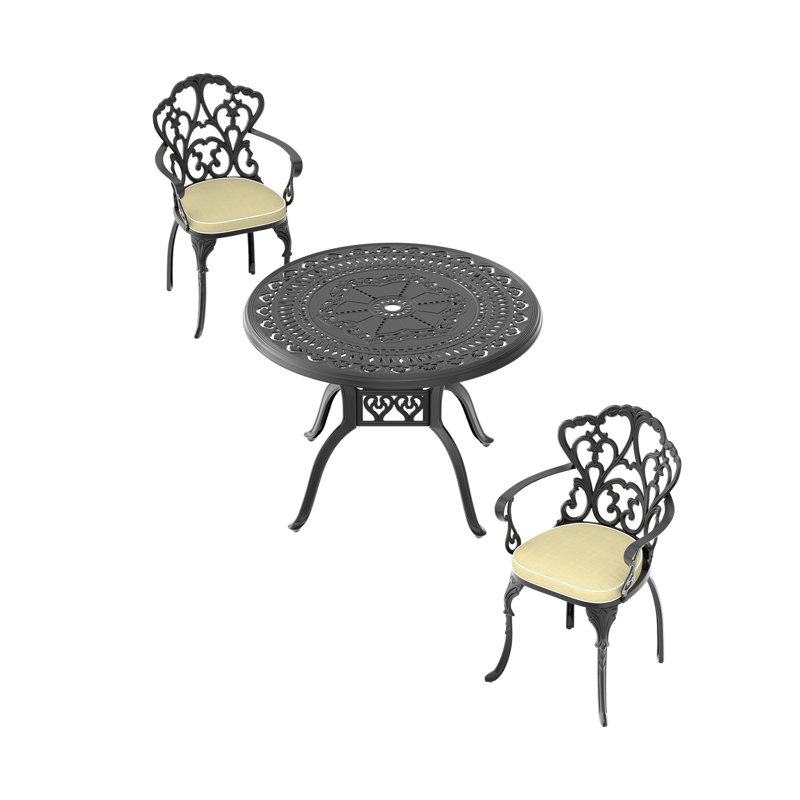Ensemble 3 pièces de meubles de patio en aluminium coulé avec coussins