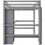 Lit mezzanine pleine grandeur gris avec bureau de fabrication de savon sous le lit et tablettes multifonctionnelles, lignes épurées, style moderne rustique en terre cuite Complement Home, garde-corps hauts