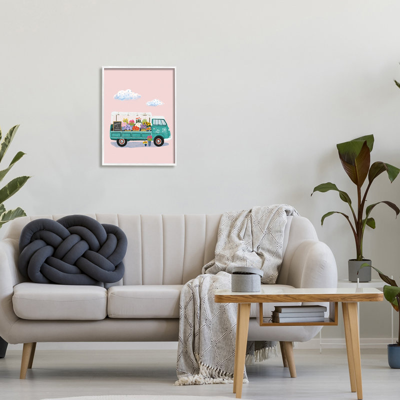 Camion en solde, H 16 po x l 16 po x P 1,5 po, Giclée encadrée blanc bord de mer