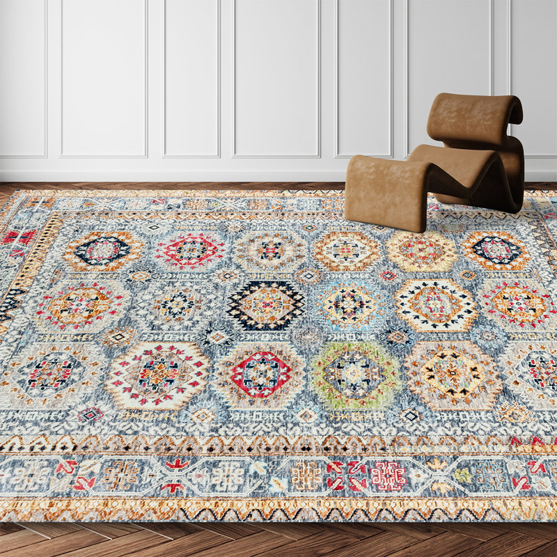 Tapis bleu / beige de haute qualité noué à la main, Rectangle 8 pi x 10 pi