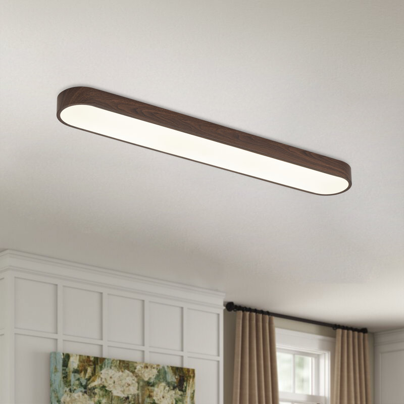1-Walnut colored dimmable LED Flush mount light, 1.97" H x 37.4" W x 37.4" D, Dark Brown, White