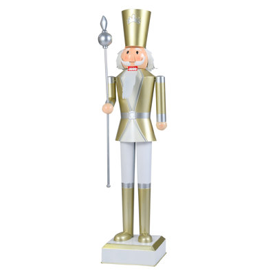 Casse-noisette de Noël en plein air Gymax 4 pi avec chapeau haut de forme, beau sceptre et bottes pour la cour dorée