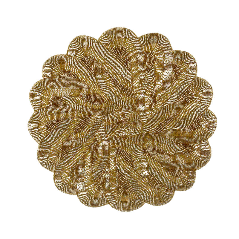 Hand Beaded Braided Circular, Gold